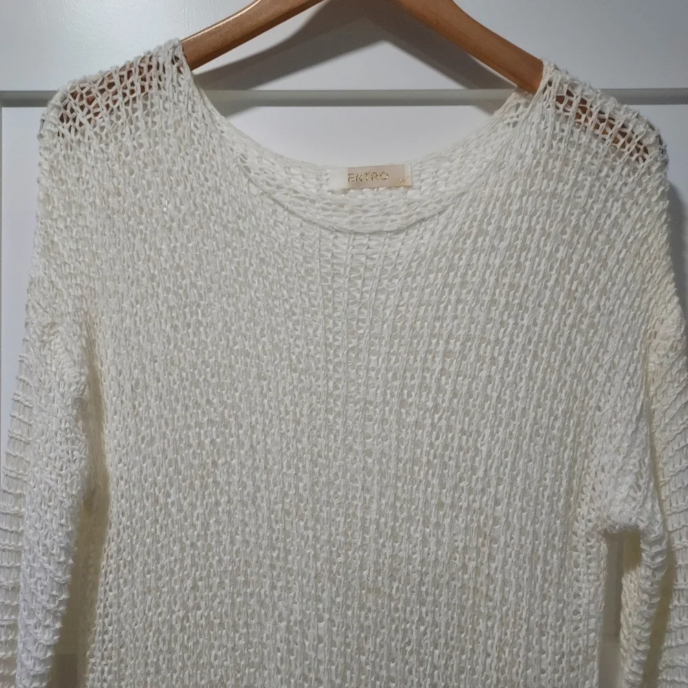 Entro S Boho Knit Lace Tunic Cottagecore Grandmacore Sweater Off White Coquette
